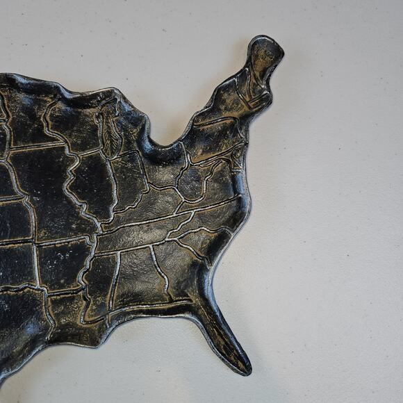 VTG Cast Iron USA Map Tray Rustic 50 States Wall Art Platter Cabincore Americana - Picture 3 of 8